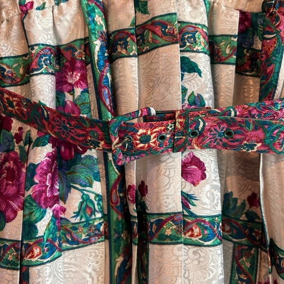 Vintage Schrader Petite Floral Midi Dress Belt Buttons & Shoulder Pads - Picture 4 of 5